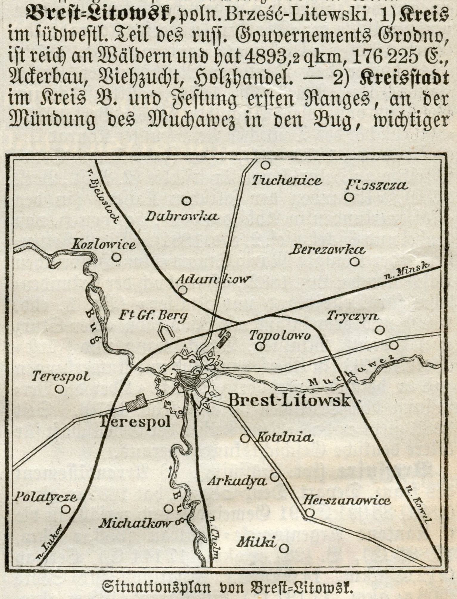 Брест-Литовск и окрестности на немецкой карте конца 19-го века — Karty.by